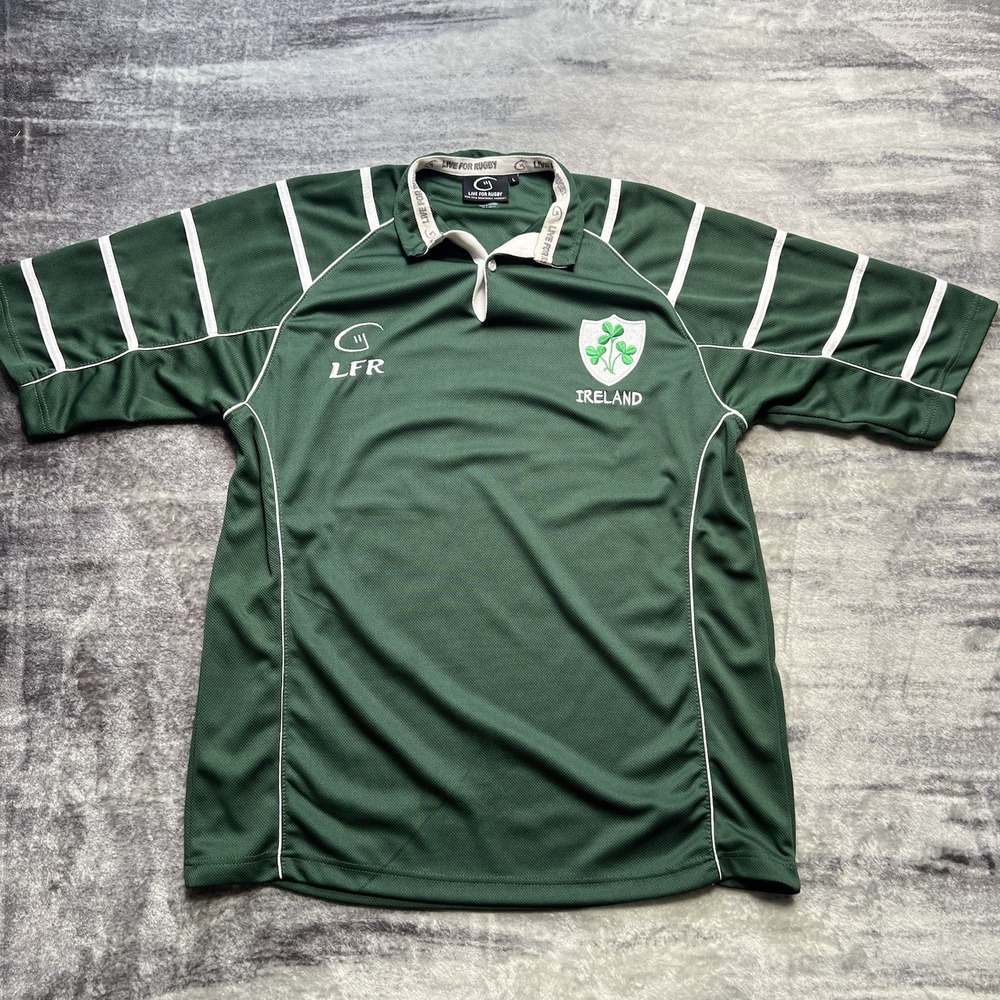Live For Rugby Ireland Jersey Men's L Green Pullover LFR Shamrock Patch Polo